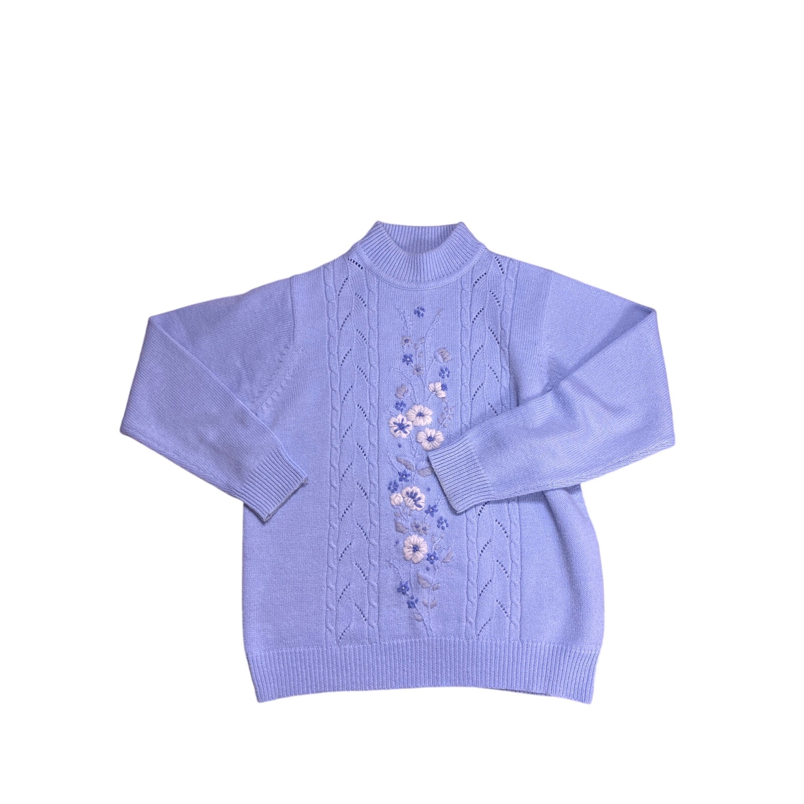 Vintage Classics By Berkertex Floral Sweater Womens 6 Small Baby Blue Grandma